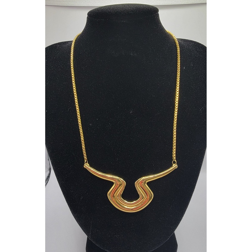 Vintage Direction One Modernist Gold Abstract Wave Pendant Necklace Box Chain